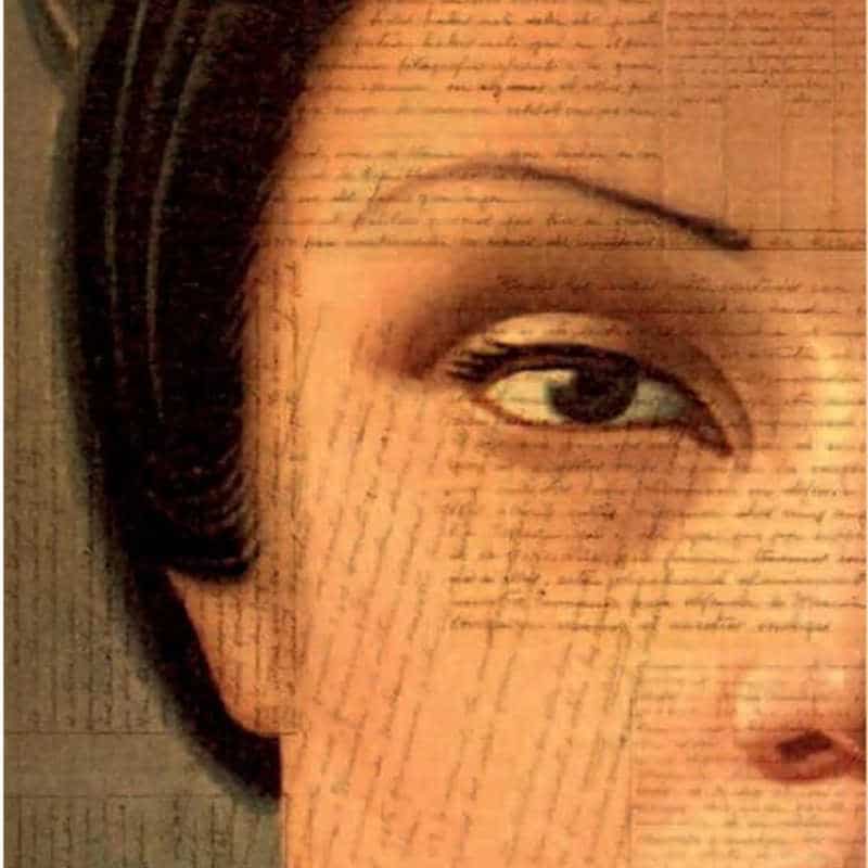Detalle de una ilustración de un rostro de una mujer