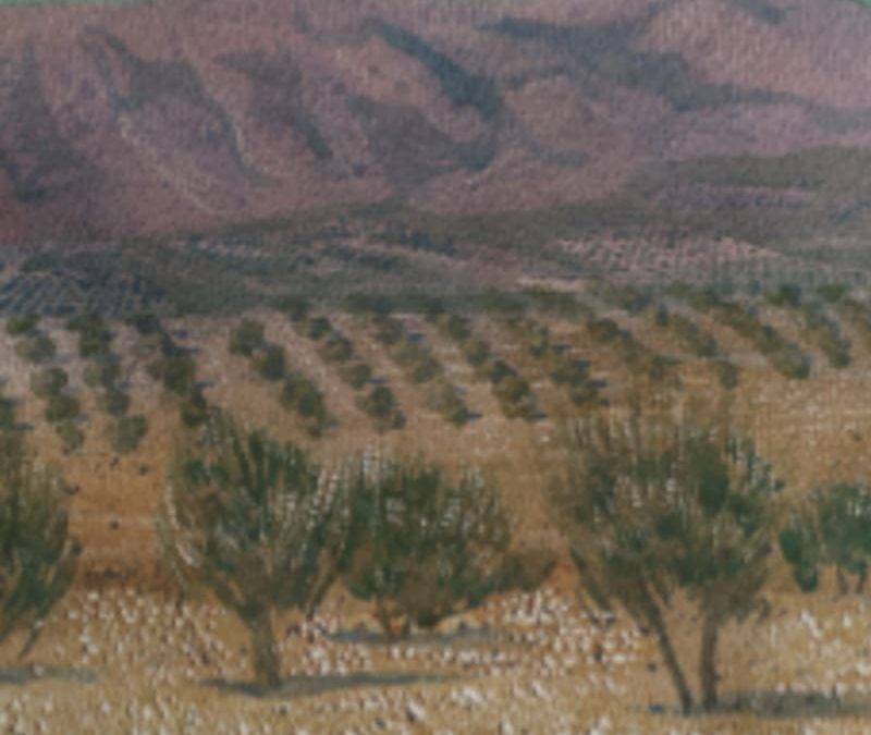 Detalle de la obra "Olivas jóvenes y cerro de Jabalcuz" del artista Manuel Kayser