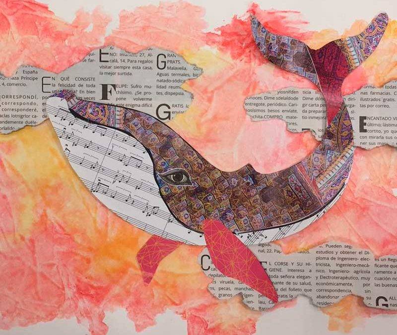 Collage con la forma de una ballena