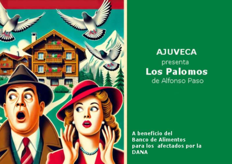Cartel de 'Los Palomos' con la ilustración de una pareja sorprendida.