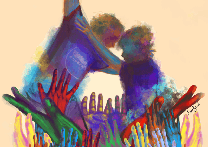 Detalle del cartel promocional de la 'IV Jornada de Artes Escénicas en la Diversidad' con una ilustración en la que se adivinan varias personas y muchas manos